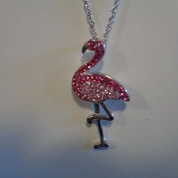 Artistique Sterling Silver Pink Flamingo Crystal Pendant w/Chain NIB - Picture 8 of 14